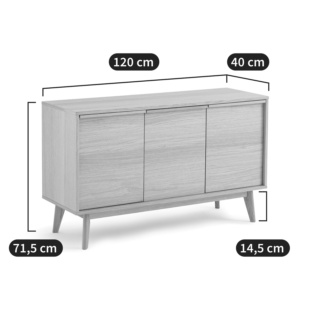 Buffet 3 portes plaqué chêne, Aram chêne, LA REDOUTE INTERIEURS