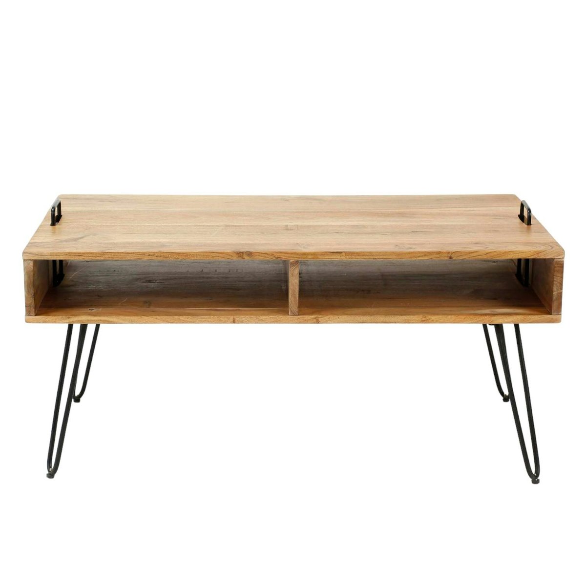Table basse rectangulaire bois massif naturel 2 niches ouvertes 100x60cm MELBOURNE bois naturel, PIER IMPORT