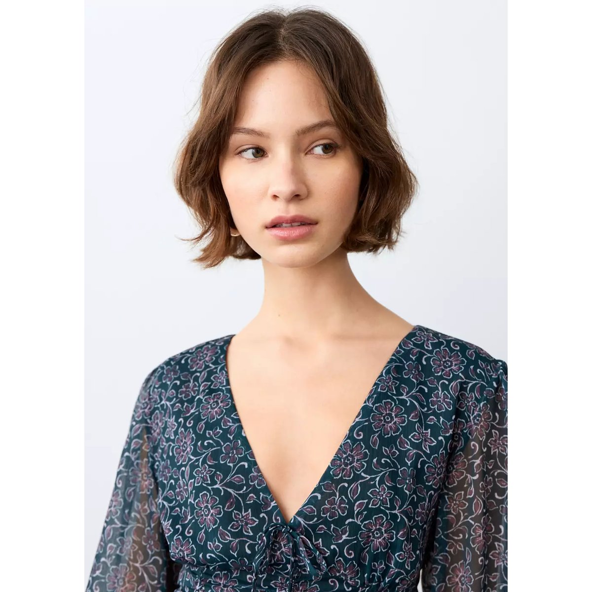 Robe imprimée à volants bleu pétrole, MANGO TEEN