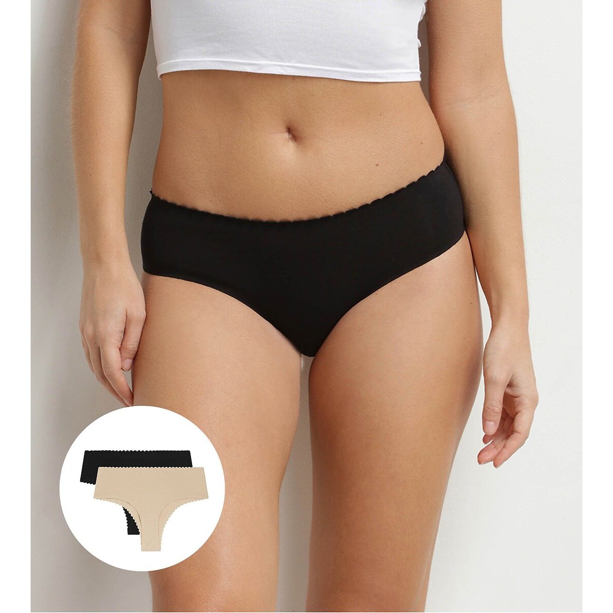 Lot de 2 Hipster BODY TOUCH EASY noir + peau, DIM