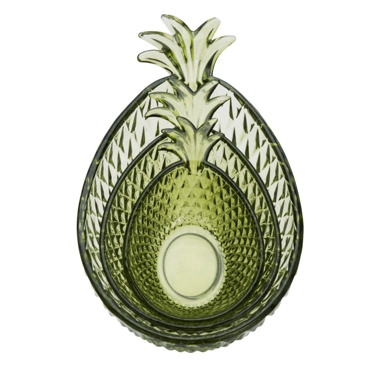 Bols verre ananas style vintage  set de 3 vert, MADAM STOLTZ
