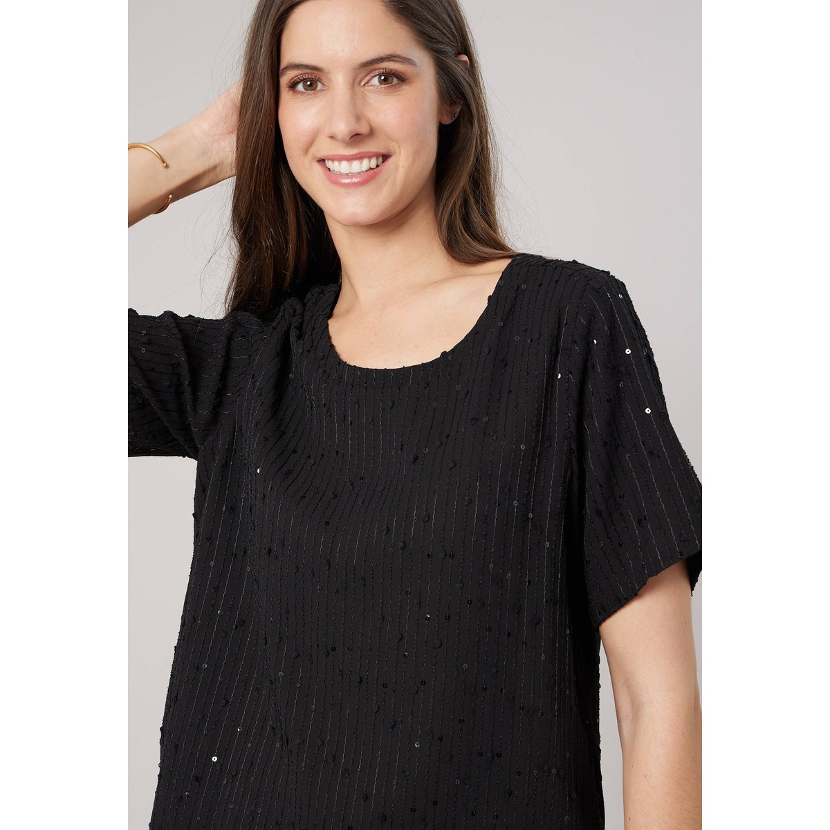 T-shirt fluide femme avec sequins BEVERLY black, DEELUXE