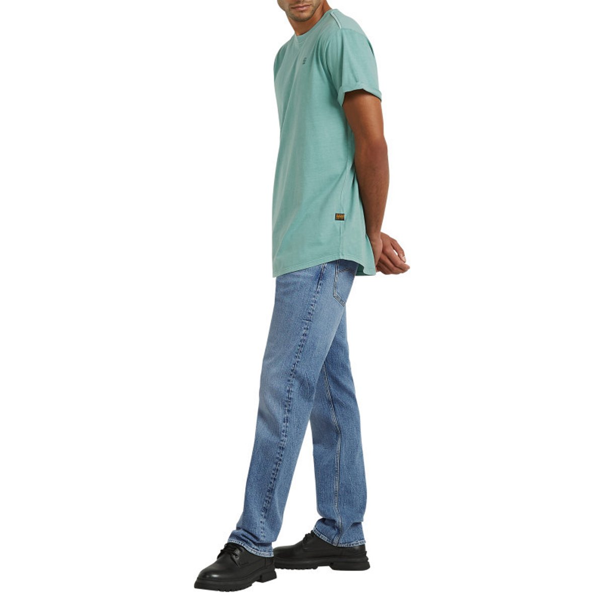 T-shirt en coton biologique vert d'eau uni avec un logo sur le coeur bleu, G-Star RAW