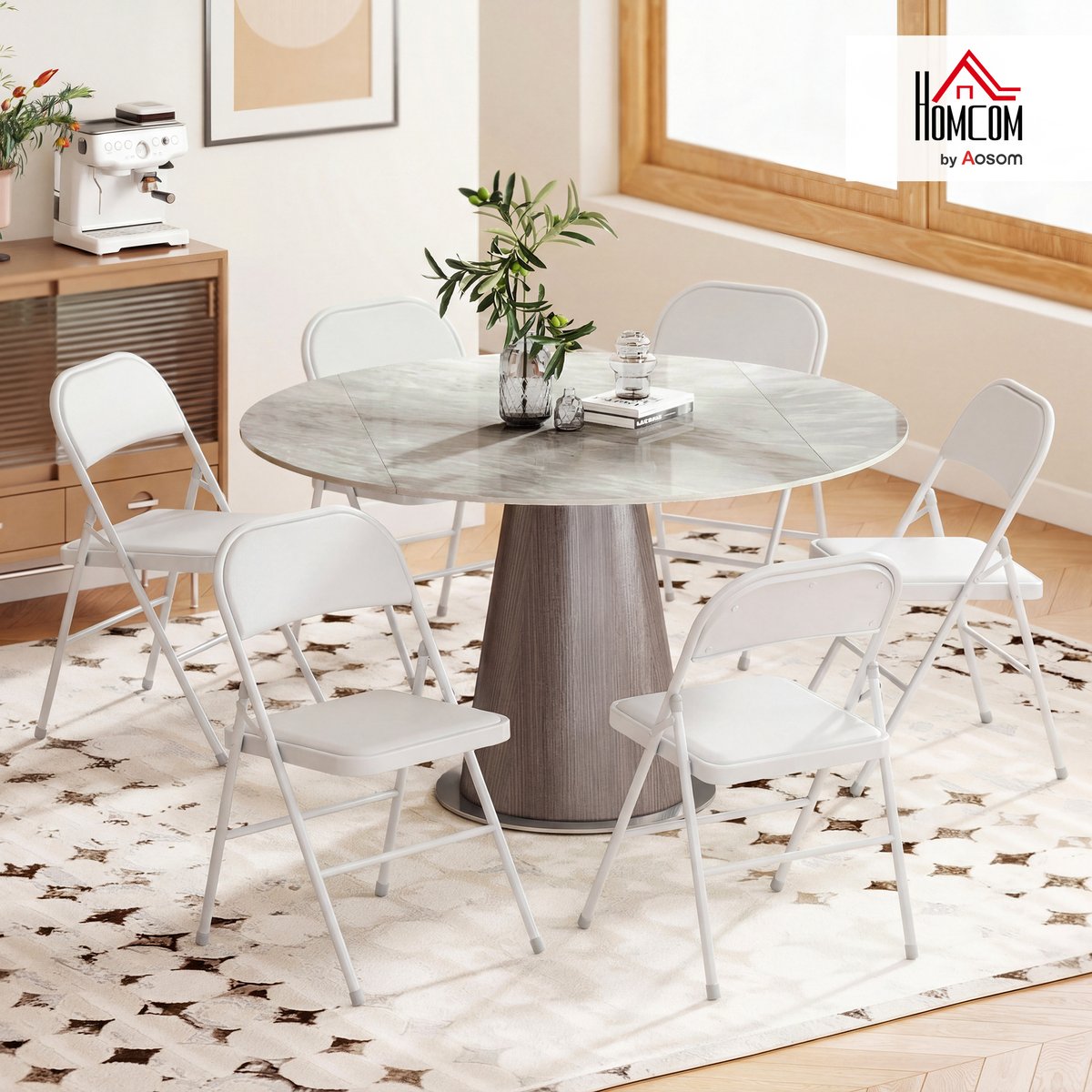 Chaise pliante Revêtement synthétique Blanc blanc, HOMCOM