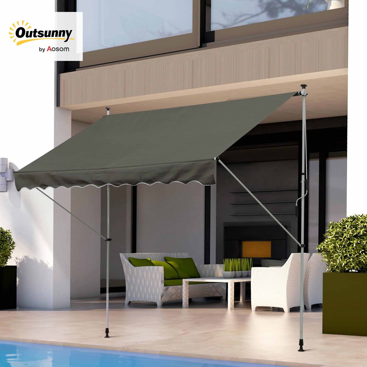 Auvent pare-soleil Aluminium Gris gris, OUTSUNNY