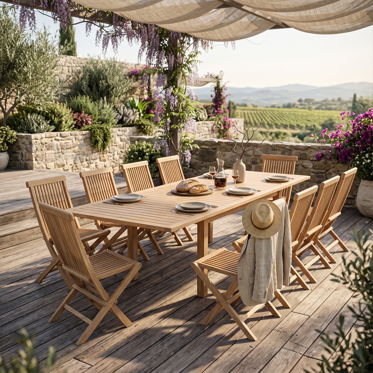 Salon de jardin en teck massif Azur, 10 places naturel, TECK ATTITUDE