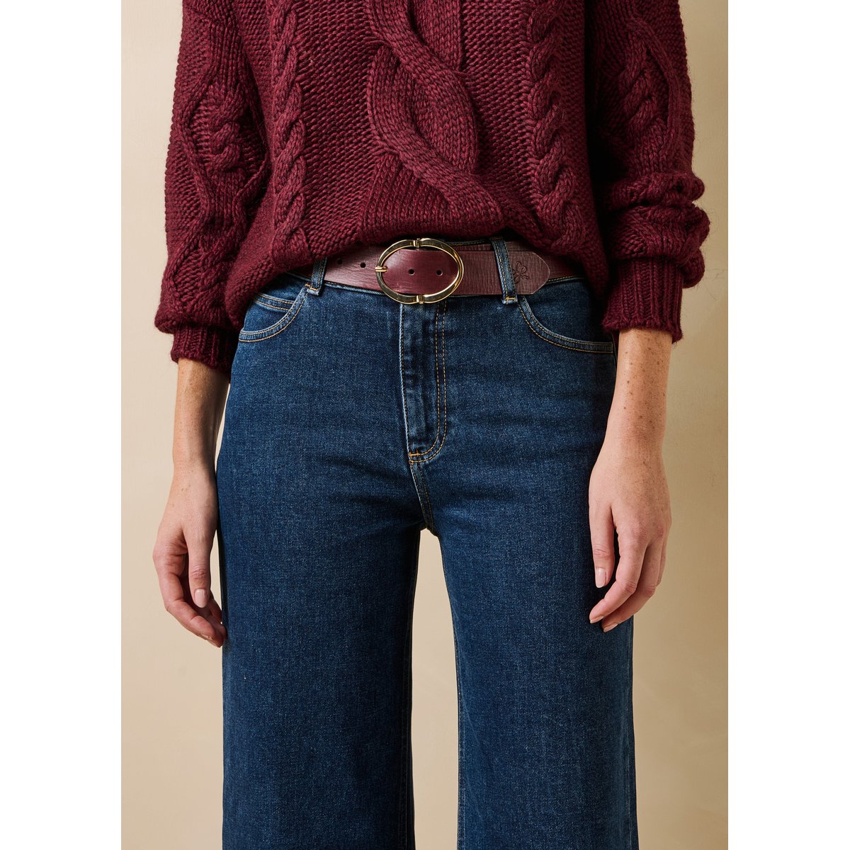 Ceinture en cuir boucle ovale bordeaux, LA FEE MARABOUTEE