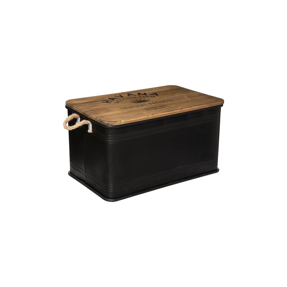 Set de 3 malles de rangement métal et bois LEONIE noir, ATMOSPHERA