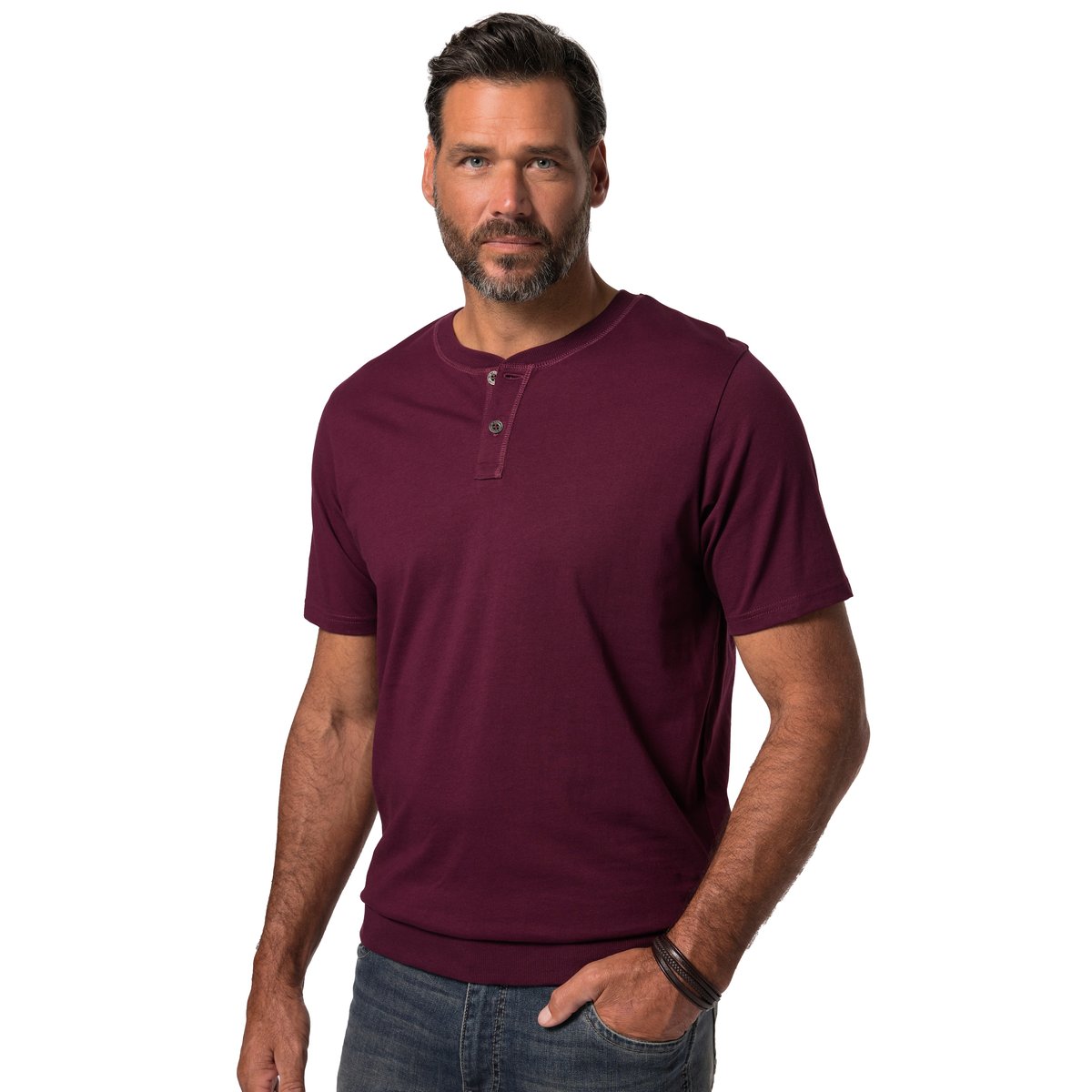 T-shirt Henley, ventre confort rouge vin foncé, JP1880