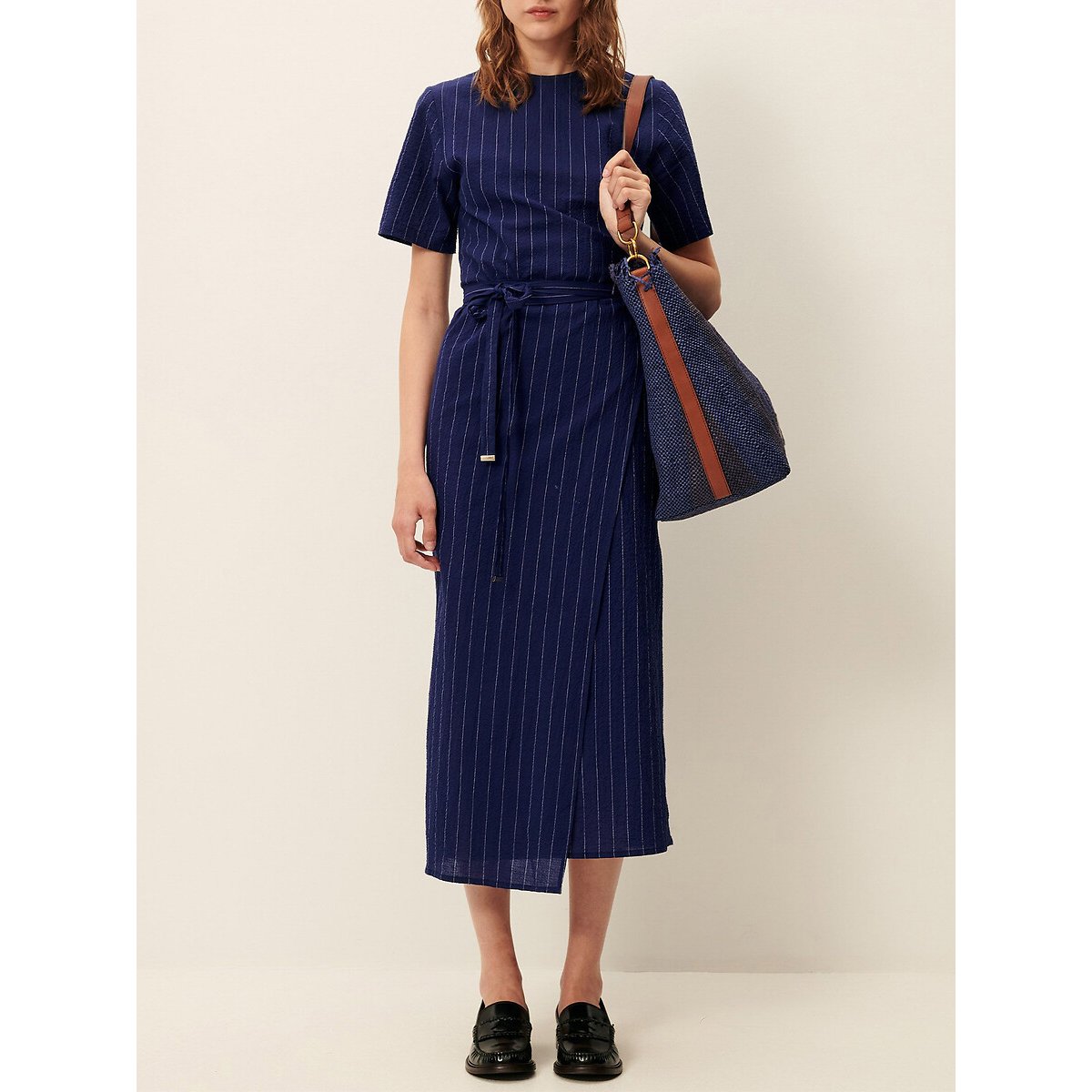 Robe portefeuille midi rayée, à manches courtes, LAZULA bleu rayé, SESSUN