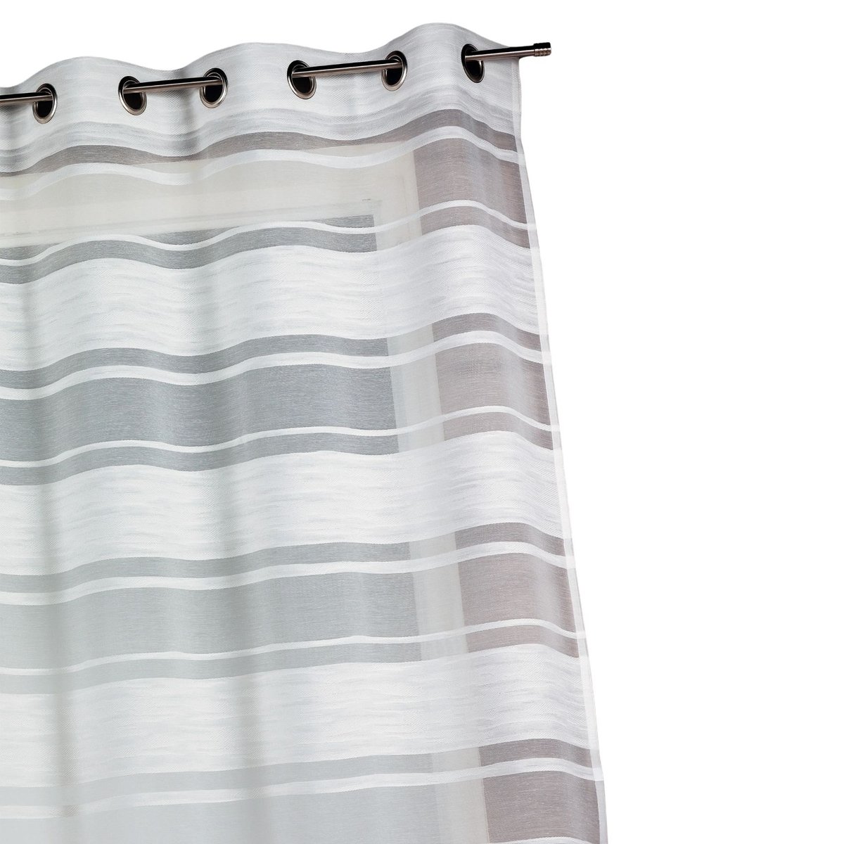 Voilage jacquard à rayures horizontales ivoire, HOME MAISON