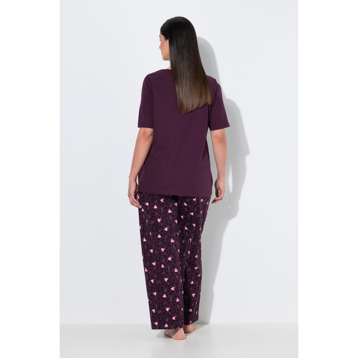 Pyjama motif cœurs prune foncé, ULLA POPKEN