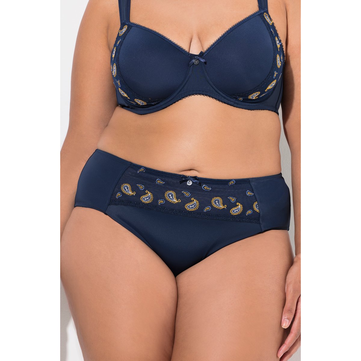 Slip midi, broderie cachemire, microfibre bleu nuit, ULLA POPKEN