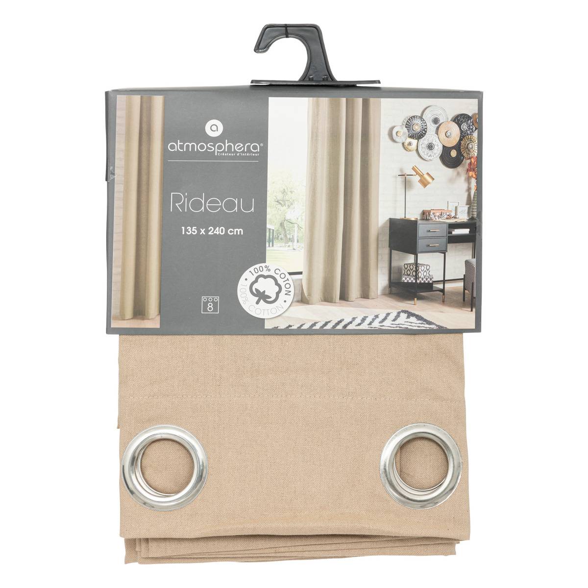 Rideau en coton ANJALI beige lin, ATMOSPHERA