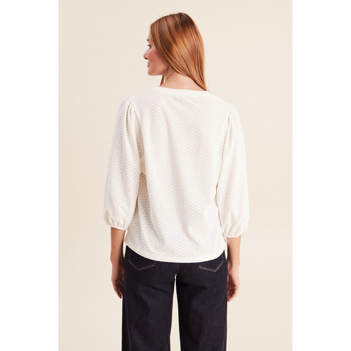 Blouse droite col rond manches 3/4 ecru, BREAL