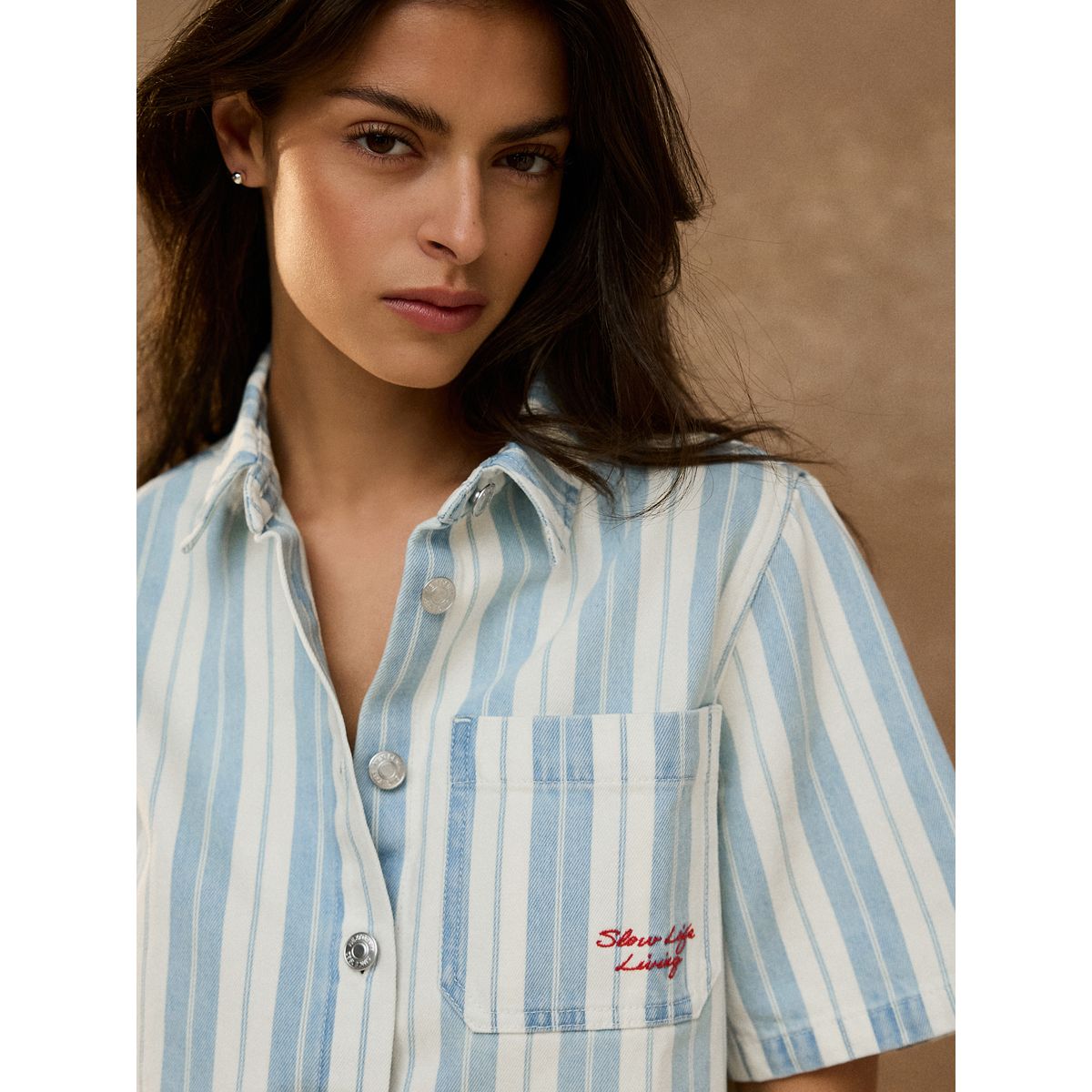Chemise en jean à manches courtes rayé bleu/blanc, NEXT