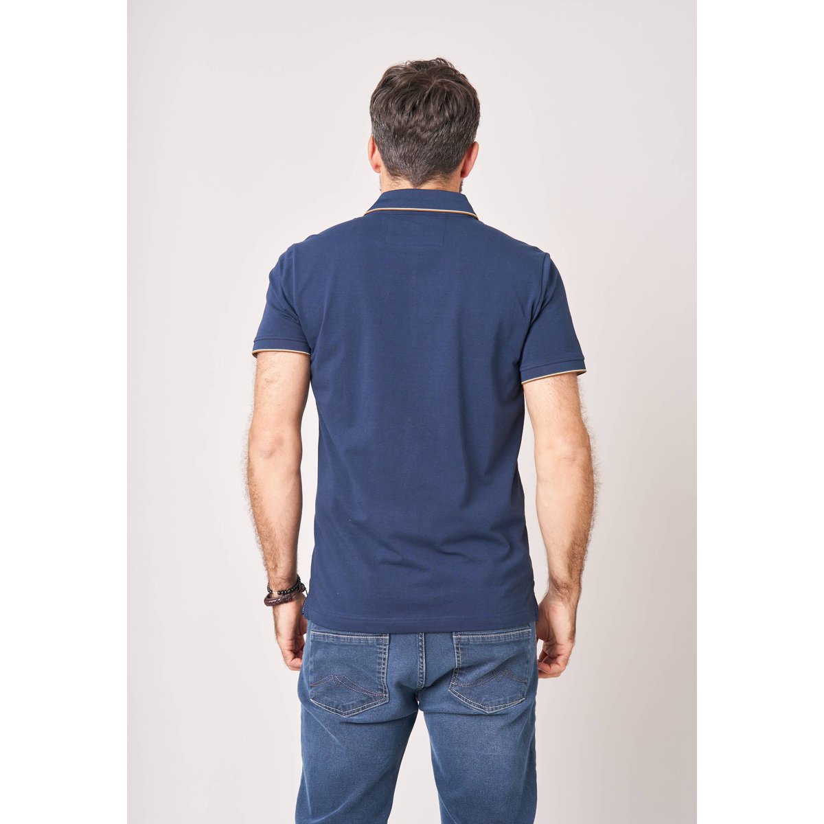 Polo regular homme avec col rayé SLATE night blue, DEELUXE