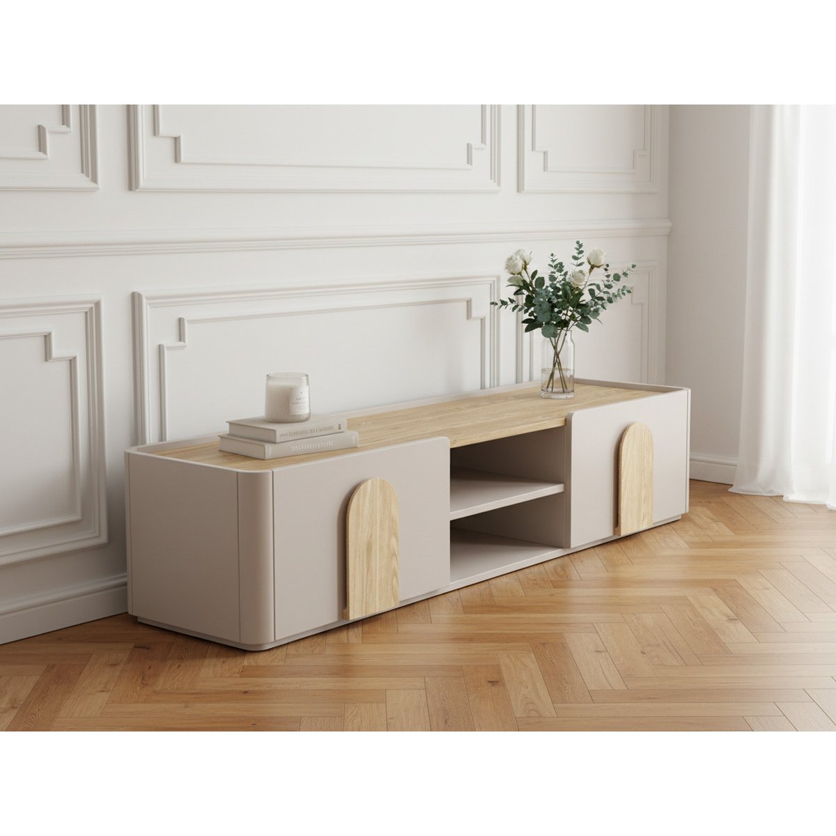 Meuble TV 170 cm , ENYRA beige, BOBOCHIC