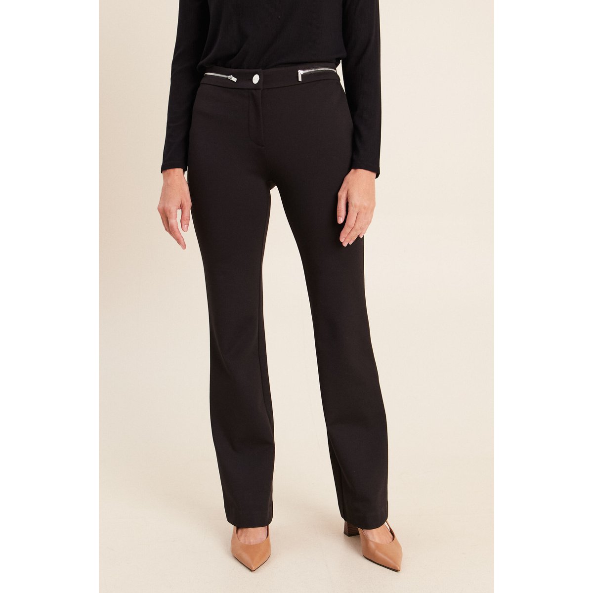 Pantalon bootcut maille taille standard noir, BREAL