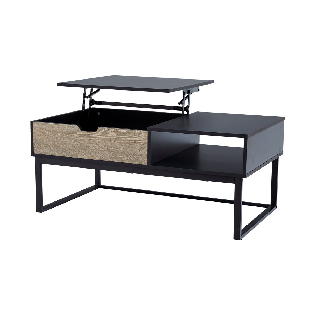 Table basse bicolore avec plateau relevable et rangement ouvert, Noir, BRYSON couleur unique, TEAMSON HOME