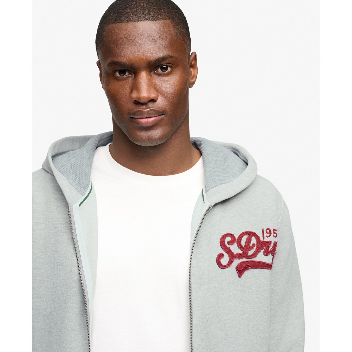 Sweat zippé à capuche Heritage Applique Coupe Décontractée gris chiné clair, SUPERDRY
