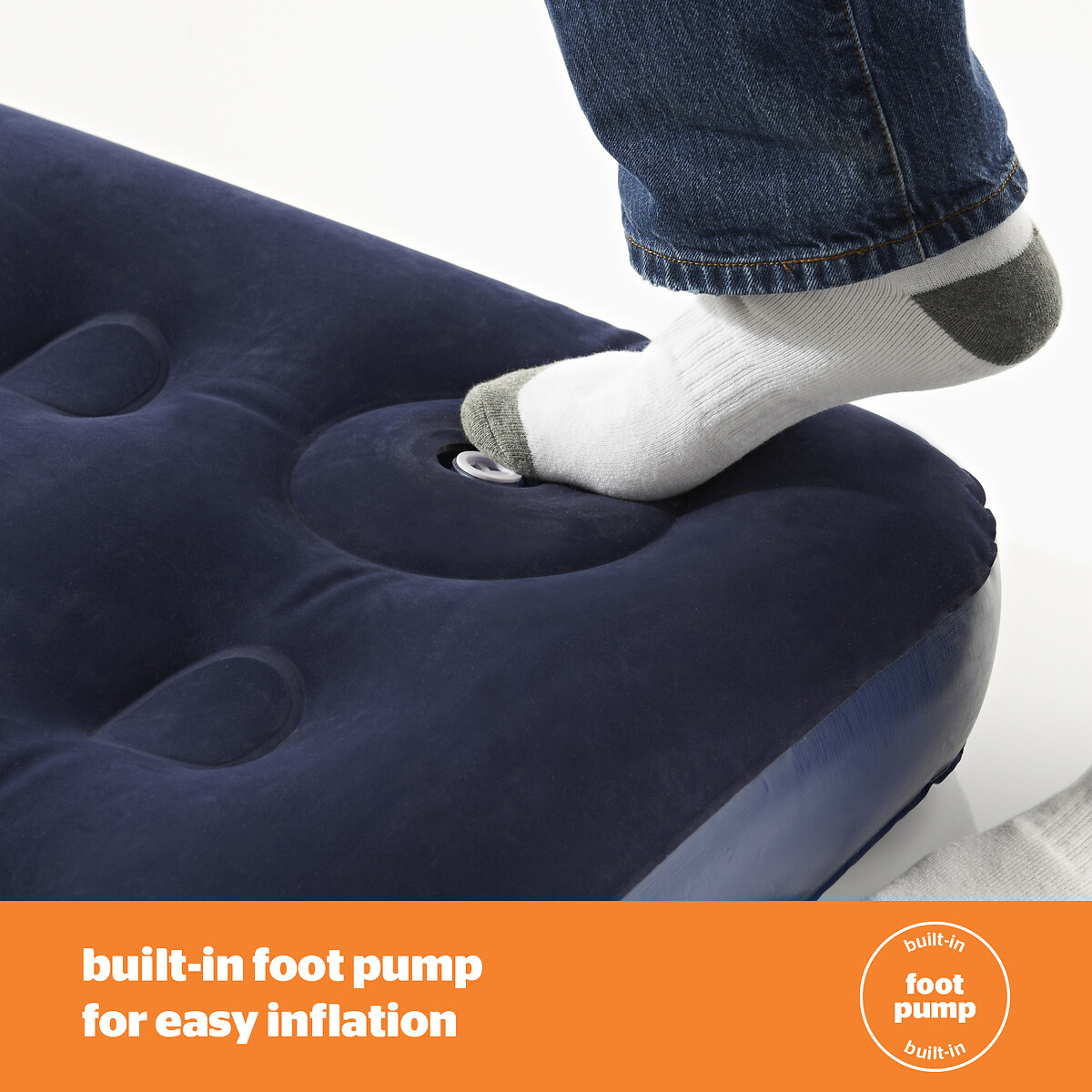 Single Flock Airbed with Footpump in Blue navy, SILENTNIGHT