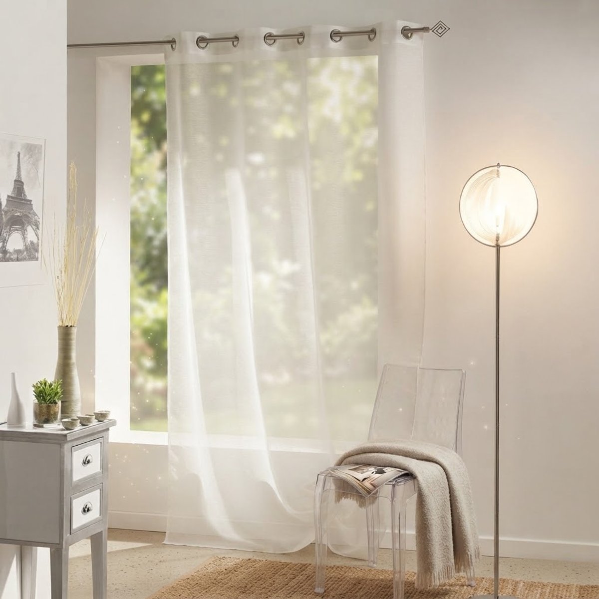 Voilage sable a oeillets Lissea naturel, EDEN
