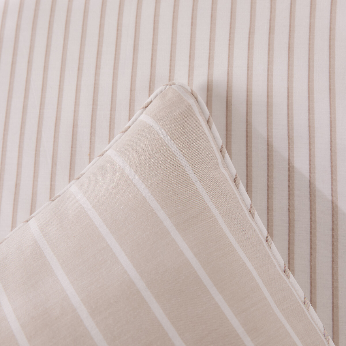 Edward Cotton Percale Pillowcase striped beige, LA REDOUTE INTERIEURS
