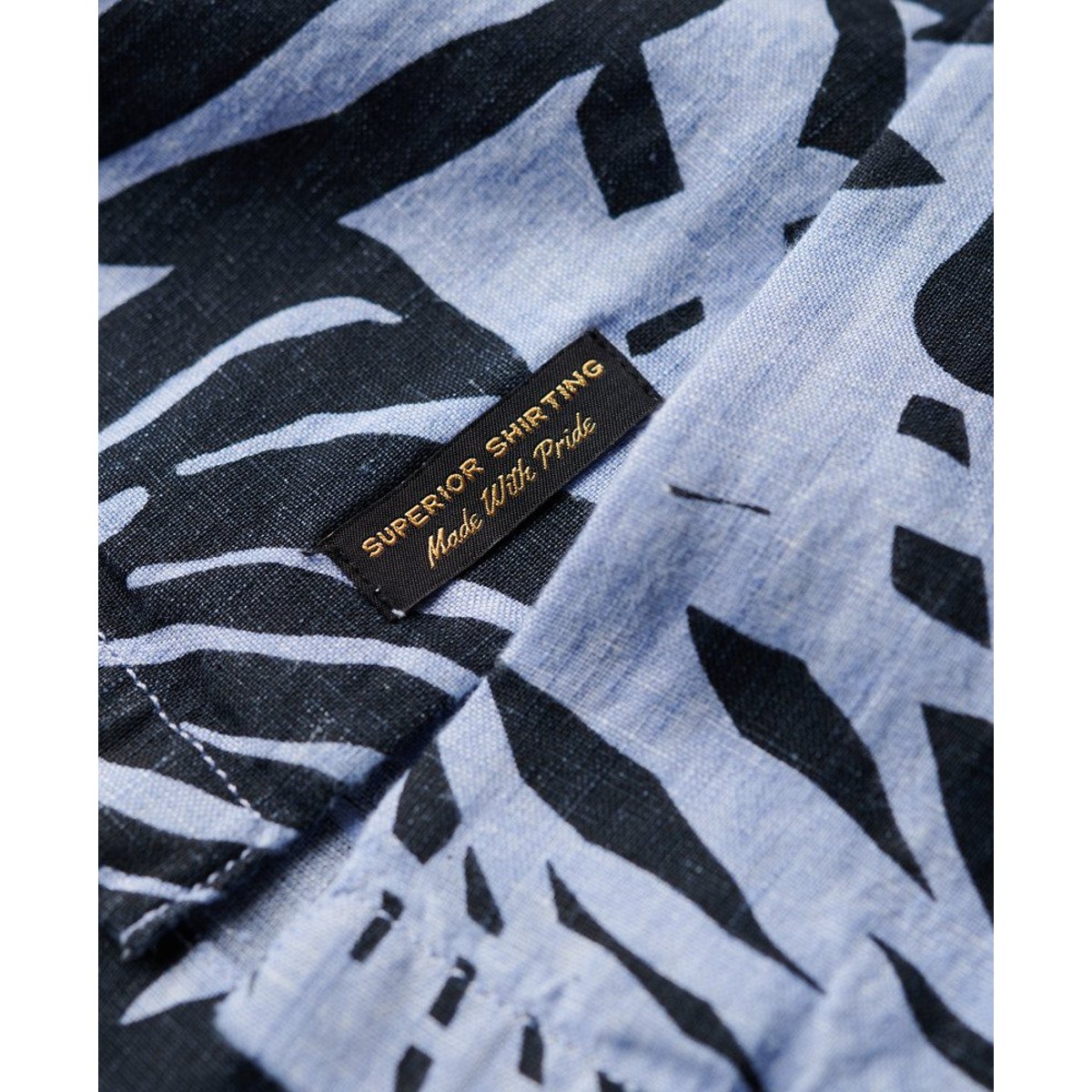 Chemise imprimée en lin à col ouvert imprimé bleu palmier philip, SUPERDRY