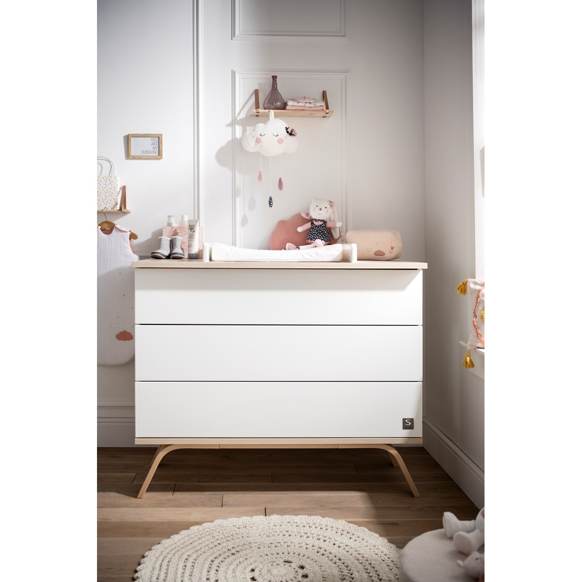 Commode 3 tiroirs en bois blanc, SAUTHON
