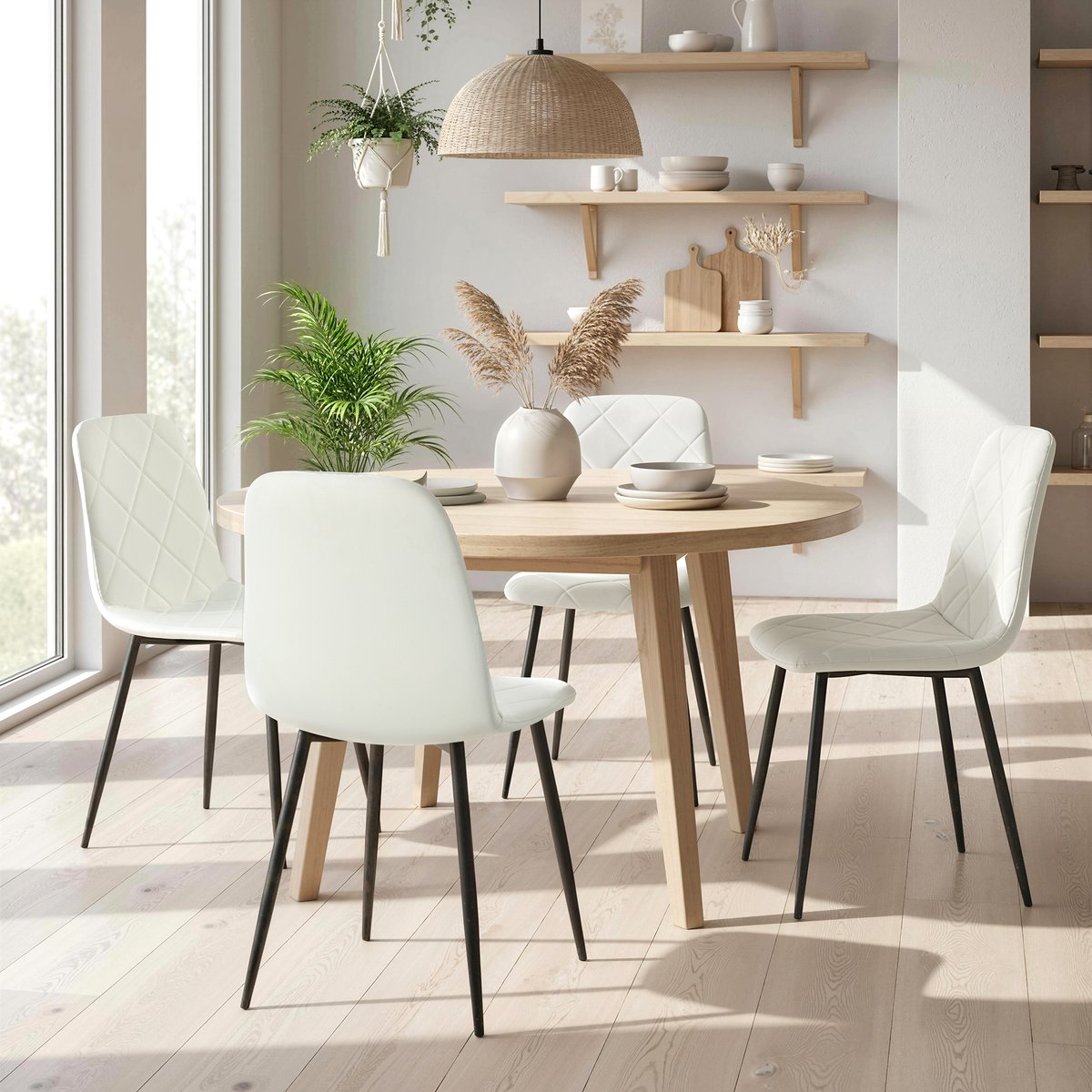 Chaise de salle à manger Polyester Crème crème, HOMCOM