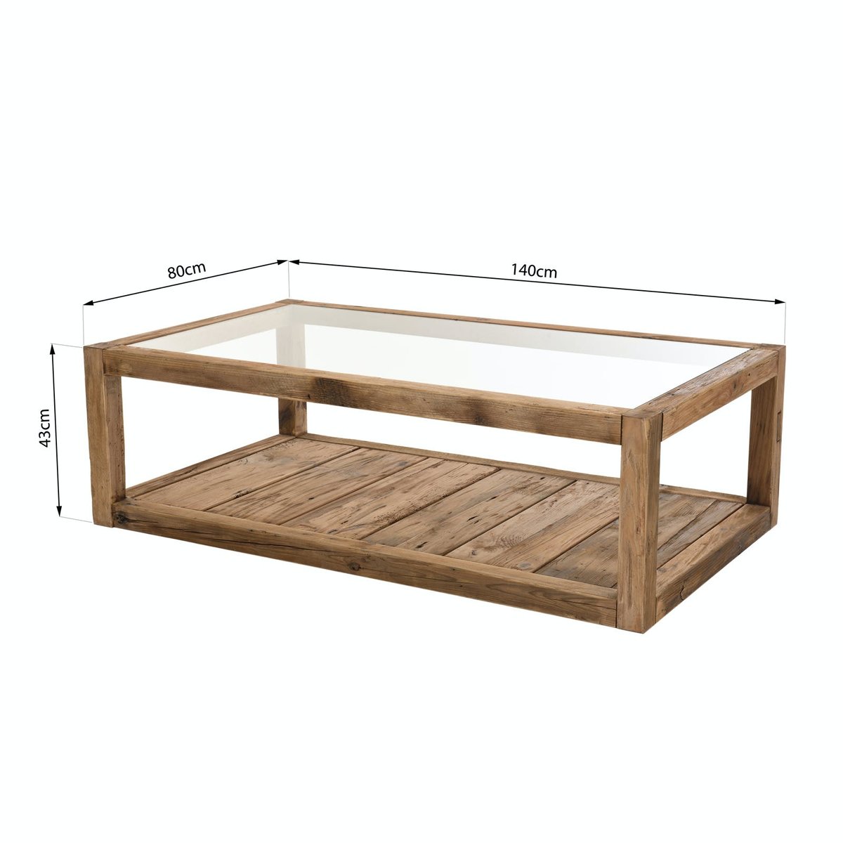 Table basse en pin plateau verre style campagne moderne DENVER bois naturel, PIER IMPORT