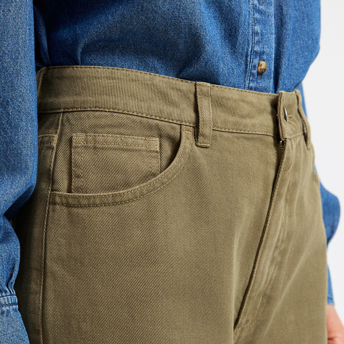 Pantalon 7/8ème large à taille haute en coton vert kaki, LA REDOUTE COLLECTIONS