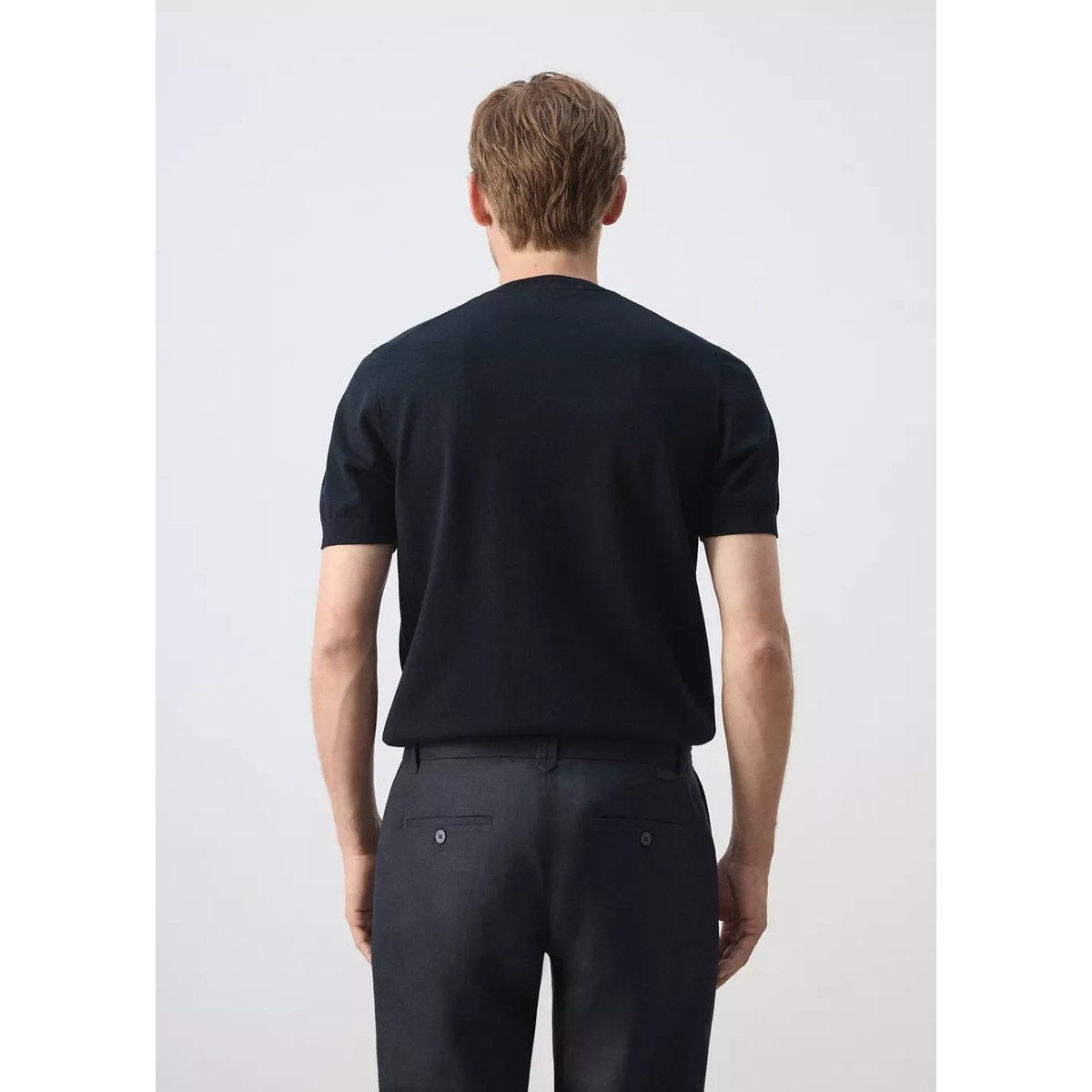 T-shirt 100 % coton en maille fine bleu nuit, MANGO MAN