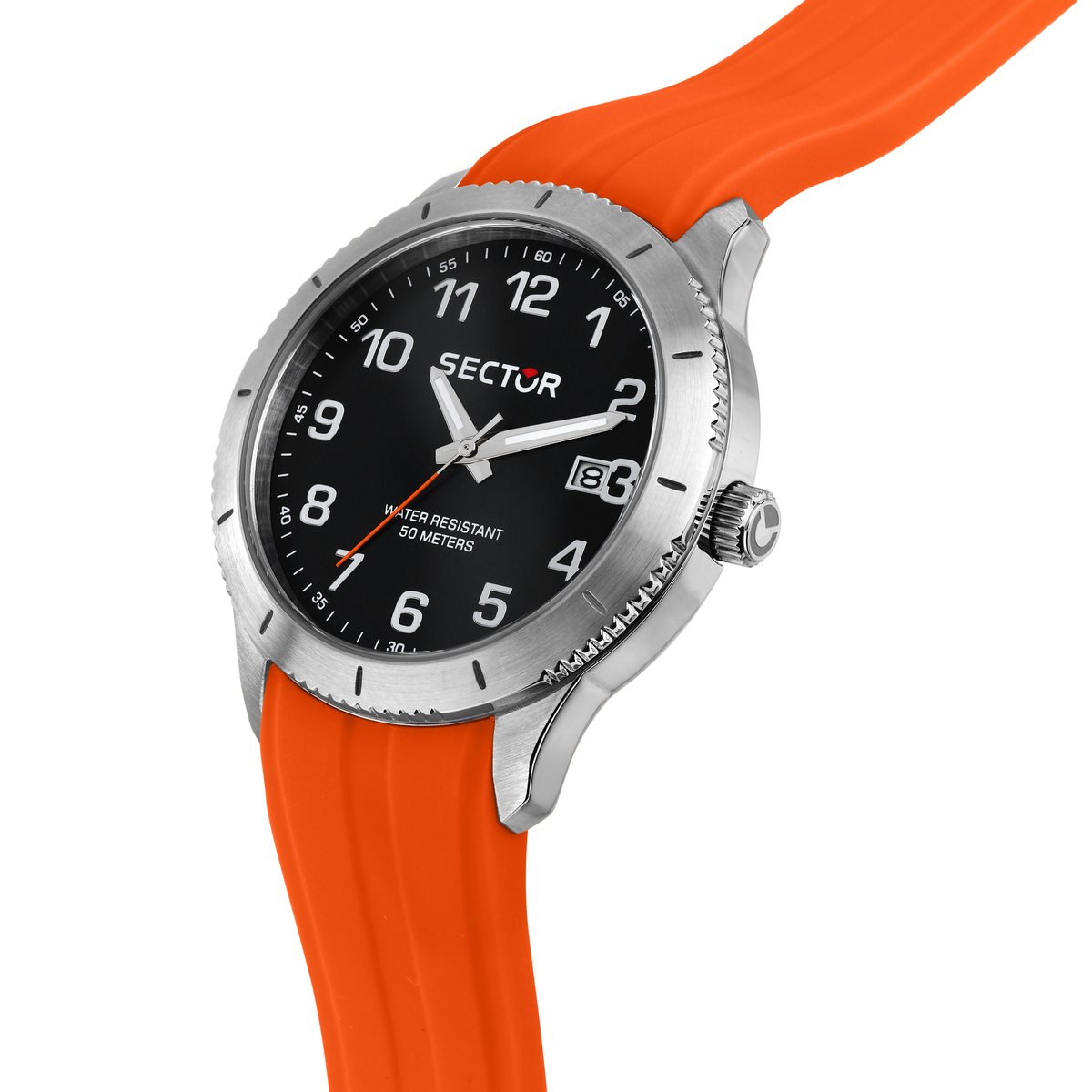 Montre analogique en acier, silicone 270 orange, SECTOR NO LIMITS