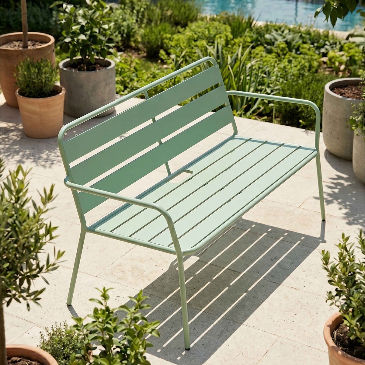 Canapé de jardin en métal, PALAVAS vert sauge, OVIALA