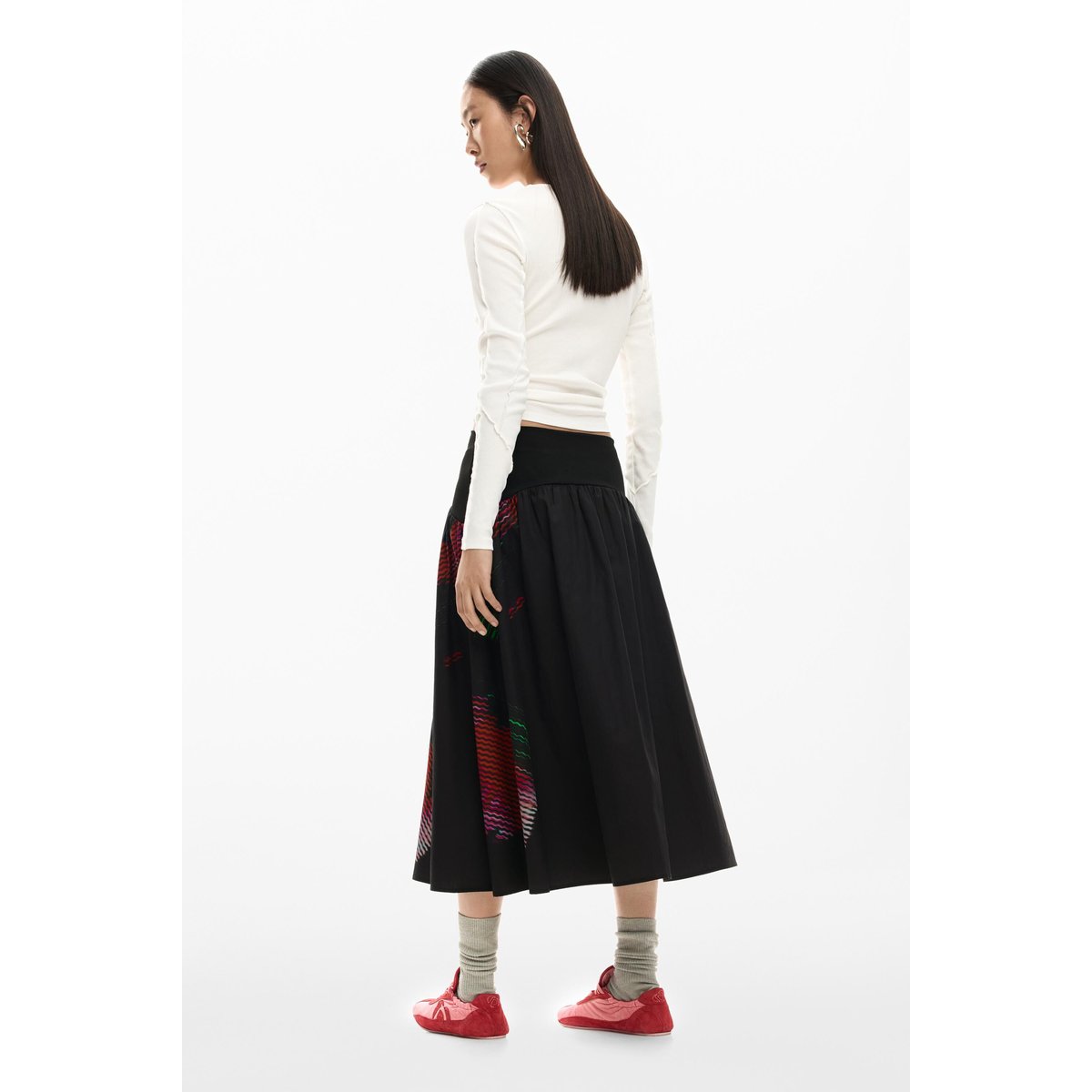Jupe midi pixellisée noir, DESIGUAL
