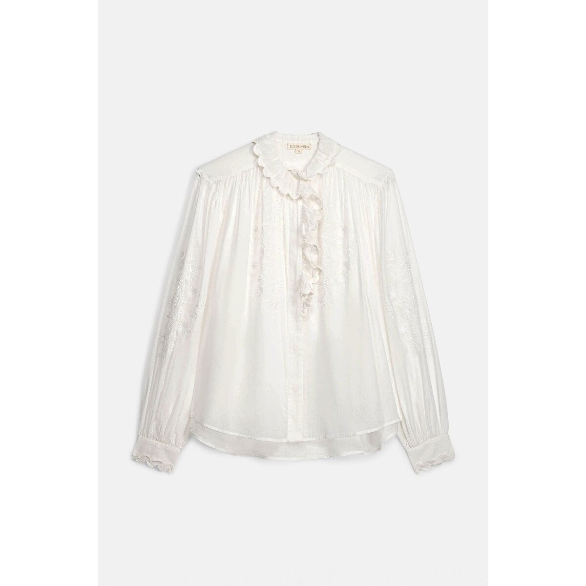 Blouse à manches longues brodée col Claudine volanté, CORA ecru, LOUISE MISHA