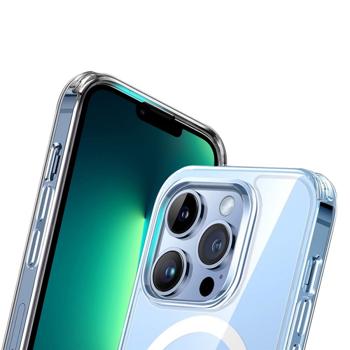 Coque Anti-choc compatible Magsafe pour iPhone 13 Pro Max Transparente + 2 protections écran et 2 protections objectif caméra transparent, EVETANE