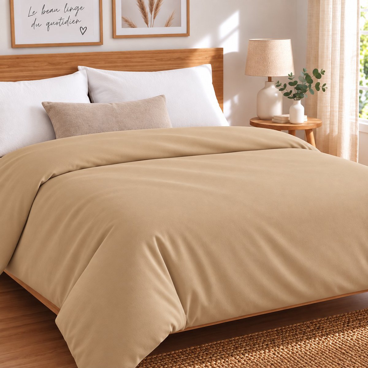 Drap housse coton 120 fils jersey extensible DOUCEUR caramel, LINANDELLE