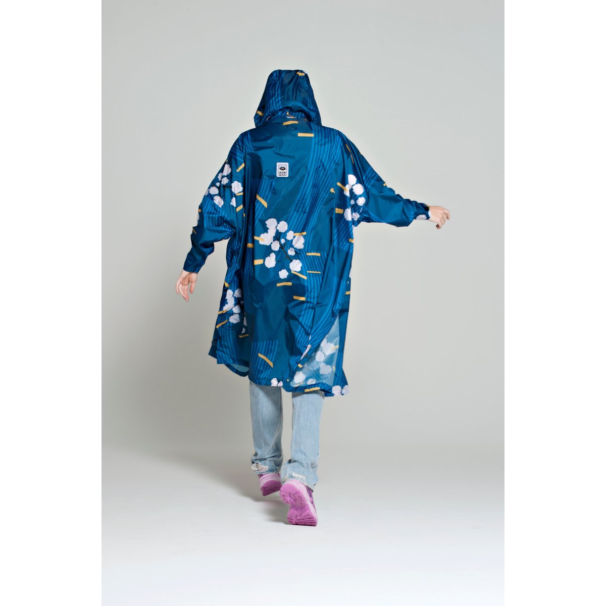 Poncho de pluie imperméable JAPANESE BLOSSOM bleu floral, RAINKISS