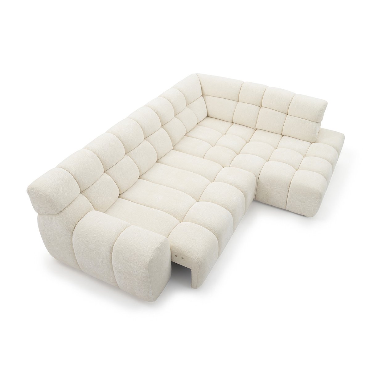 Canapé d'angle convertible 4 places en tissu chenille, ANDRE blanc, BOBOCHIC