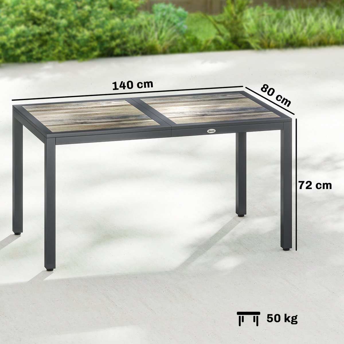 Table de jardin rectangulaire gris, OUTSUNNY