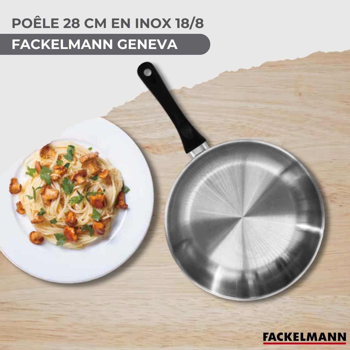 Set poêle 28 cm en inox et couvercle verre GENEVA inox|noir, FACKELMANN