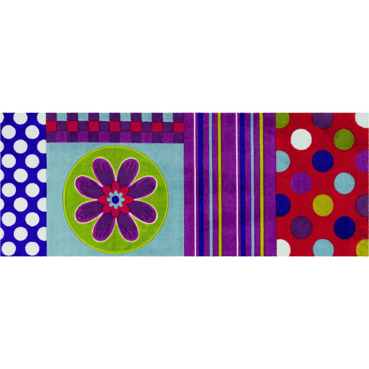 Paillasson rectangulaire antidérapant violet multicolore à pois et rayures, ARTE ESPINA
