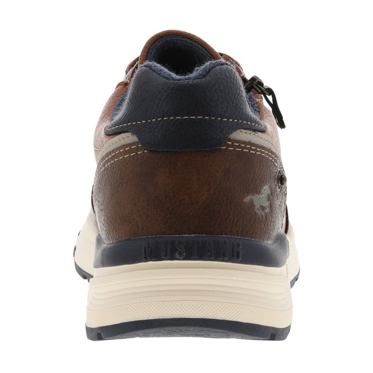 Baskets cognac à talon plat avec des lacets et un zip latéral cognac, MUSTANG