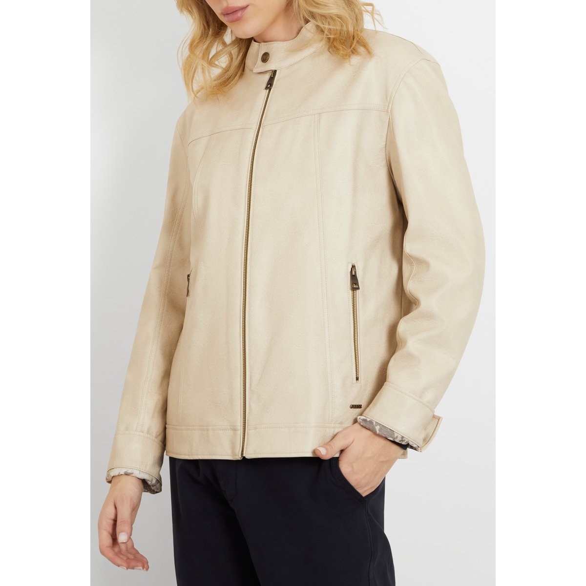 Blouson De Motard En Similicuir beige, GUESS