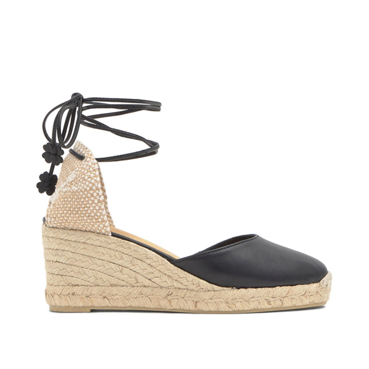 Espadrilles compensées en cuir à lacets avec plateforme tressée CARINA PLATFORM noir, CASTANER