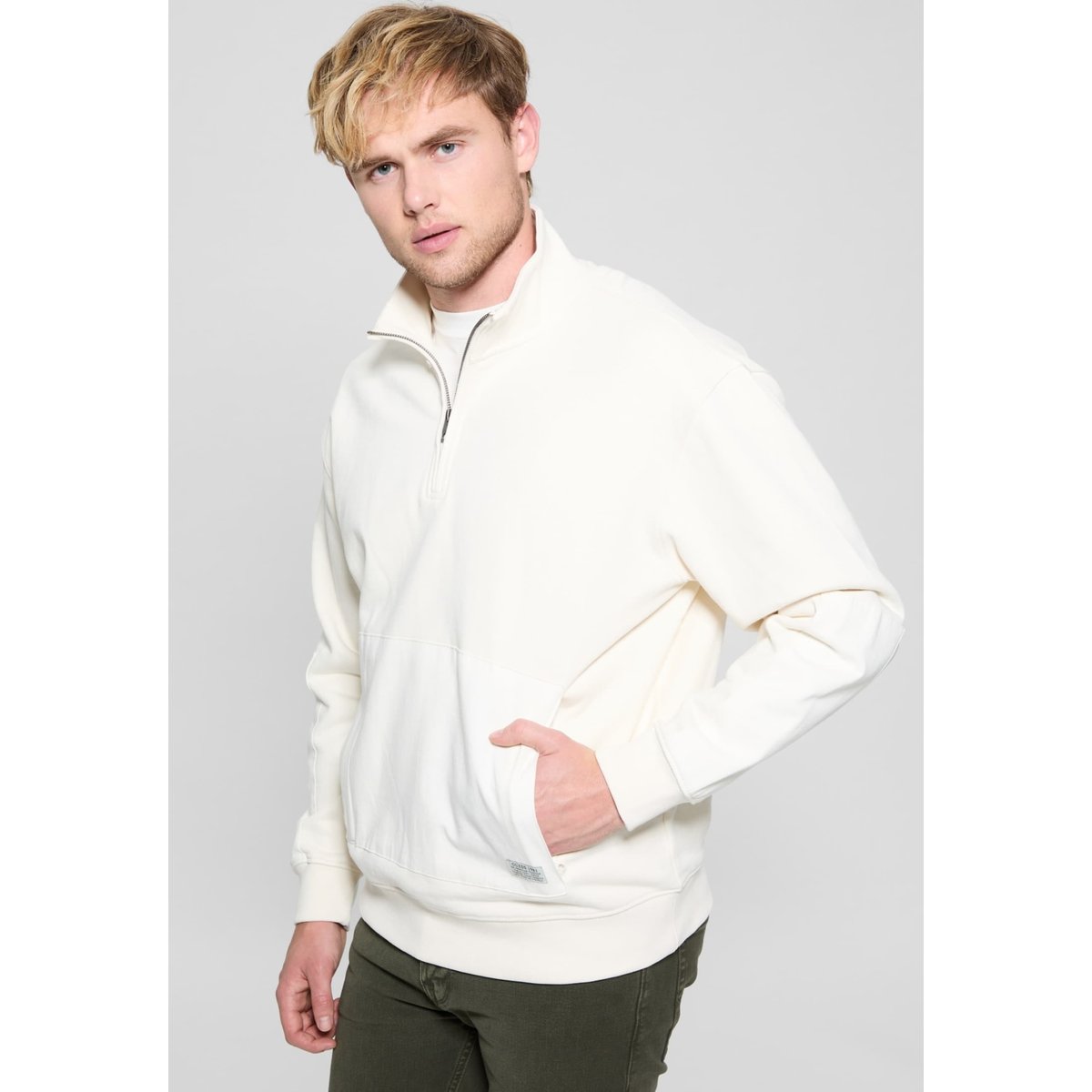 Sweat-Shirt Stretch Col Camionneur blanc, GUESS