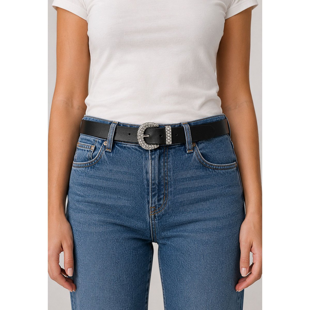 Ceinture adora femme en cuir à boucle strassée ADORA noir, DEELUXE